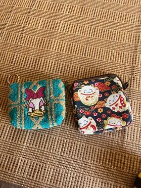Daisy Duck Beaded Coin Pouch & Maneki-Neko Zip Pouch 2pcs set